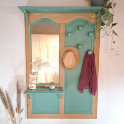 Portemanteau mural bois et verte sauge avec miroir
