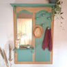 Portemanteau mural bois et verte sauge avec miroir