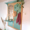 Portemanteau mural bois et verte sauge avec miroir