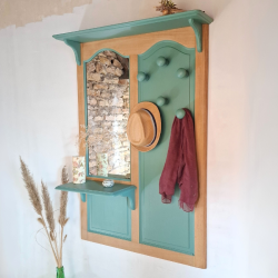 Portemanteau mural bois et verte sauge avec miroir
