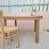 Vue latérale de la table Art Déco montrant la robustesse du chêne massif.